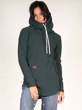 DESO Tallac Funnel Neck Hoodie Womens SM Green Fleece Cowl‎ Neck ThumbholeUSA